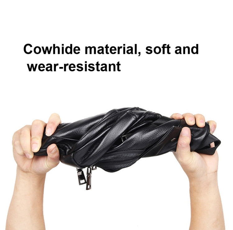 Casual Men Chest Bag First Layer Cowhide Messenger Bag(Black)