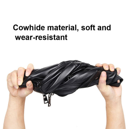 Casual Men Chest Bag First Layer Cowhide Messenger Bag(Black)
