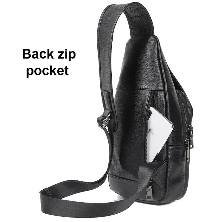 Casual Men Chest Bag First Layer Cowhide Messenger Bag(Black)