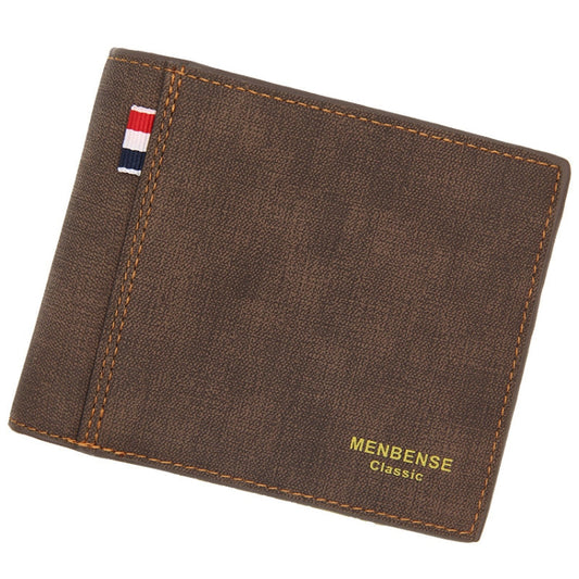 Portefeuille homme MenBense en PU dépoli, court, grande capacité, style rétro, à trois volets (marron foncé)