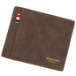 MenBense Frosted PU Short Large Capacity Fashion Retro Three Fold Bag Men Wallet(Dark Brown)