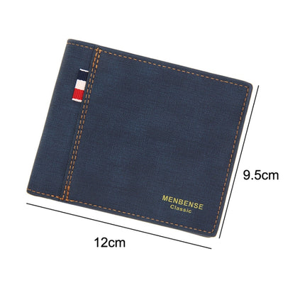 MenBense Frosted PU Short Large Capacity Fashion Retro Three Fold Bag Men Wallet(Navy)