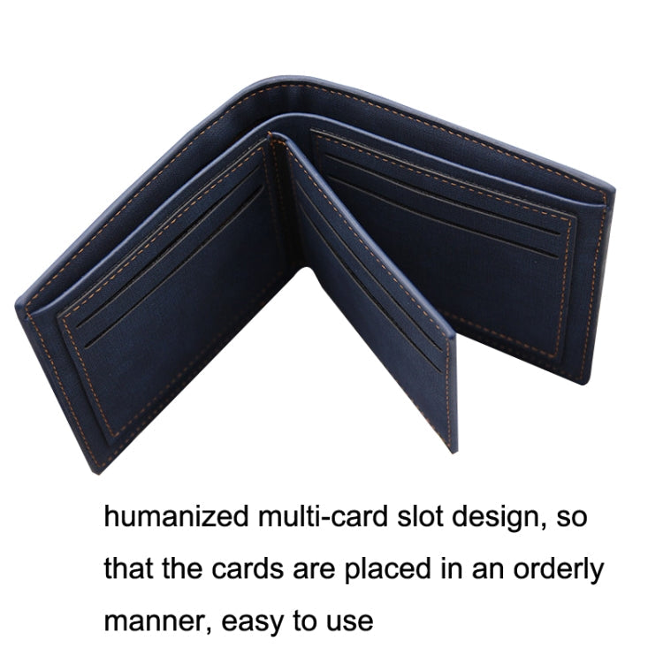 MenBense Frosted PU Short Large Capacity Fashion Retro Three Fold Bag Men Wallet(Navy)