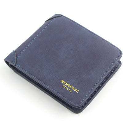 Menbense Matte Short Large Capacity Fashion Casual Adapter Male Wallet(Navy Blue)