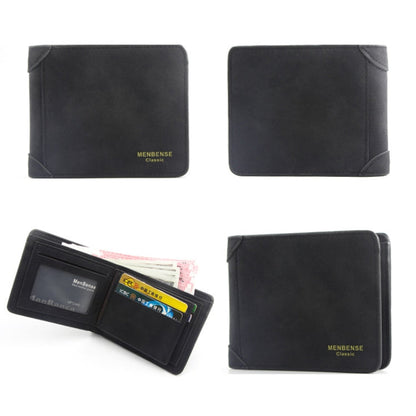Menbense Matte Short Large Capacity Fashion Casual Adapter Male Wallet(Black)