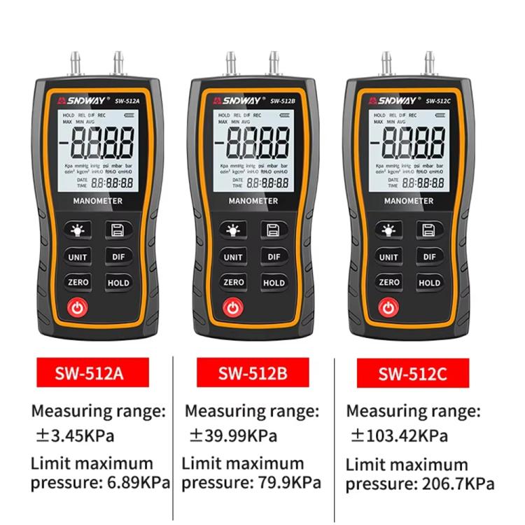 SNDWAY SW-512A Digital Handheld Differential Pressure Gauge Negative Pressure Tester