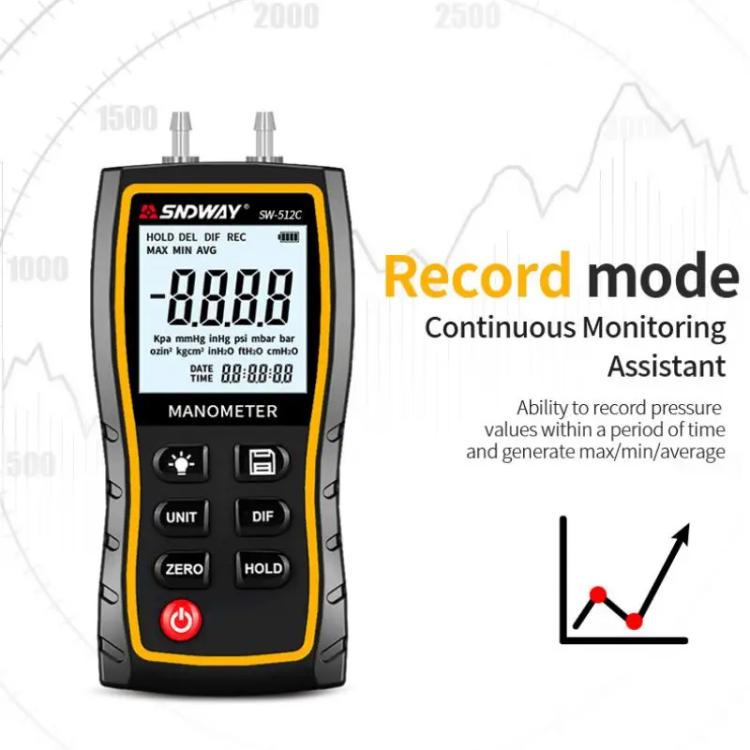 SNDWAY SW-512A Digital Handheld Differential Pressure Gauge Negative Pressure Tester