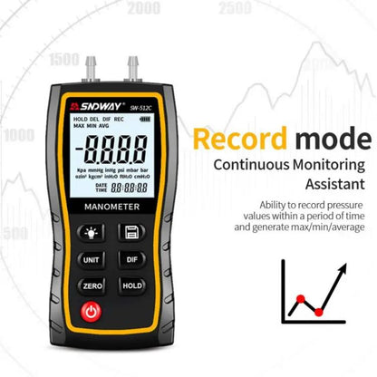 SNDWAY SW-512A Digital Handheld Differential Pressure Gauge Negative Pressure Tester