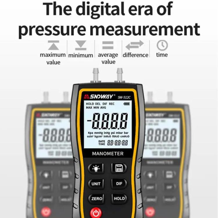 SNDWAY SW-512A Digital Handheld Differential Pressure Gauge Negative Pressure Tester