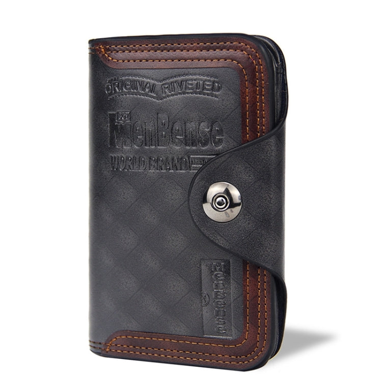 Menbense Short Fashion Leisure Magnetic Buckle Large Capacity 3 Fold Male Wallet(Black)