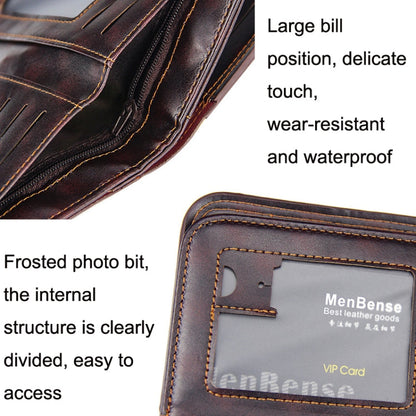 Menbense Short Fashion Leisure Magnetic Buckle Large Capacity 3 Fold Male Wallet(Black)