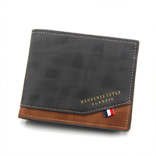 Portefeuille homme grande capacité multi-cartes court mat à charnière de marquage à chaud Menbense (D3301-4 Noir)