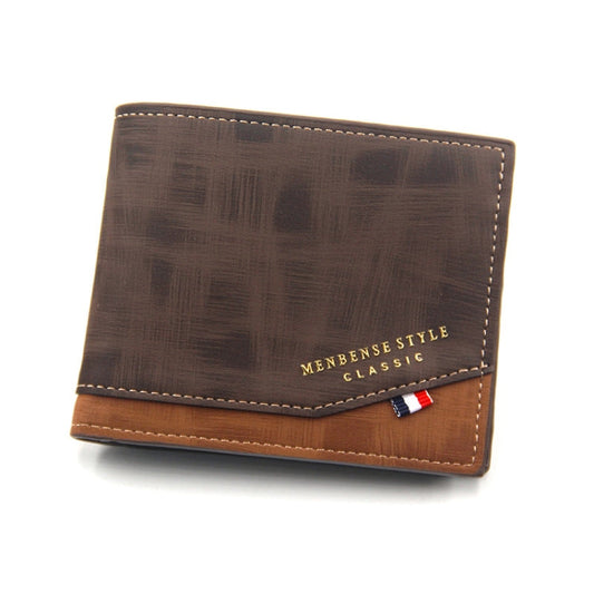 Portefeuille homme grande capacité multi-cartes mat court à charnière estampage à chaud Menbense (D3301-4 Marron Foncé)