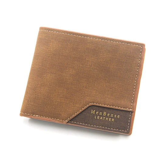 Portefeuille homme grande capacité multi-cartes mat court à charnière estampage à chaud Menbense (D3301-5 Marron clair)
