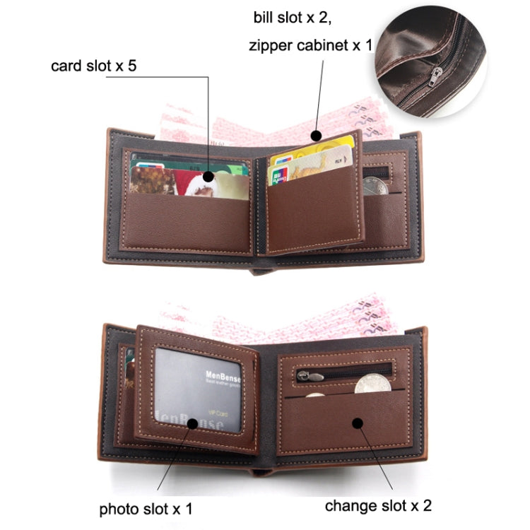 Menbense Hot Stamping Hinge Short Matte Multi-Card Large Capacity Male Wallet(D3301-5 Black)