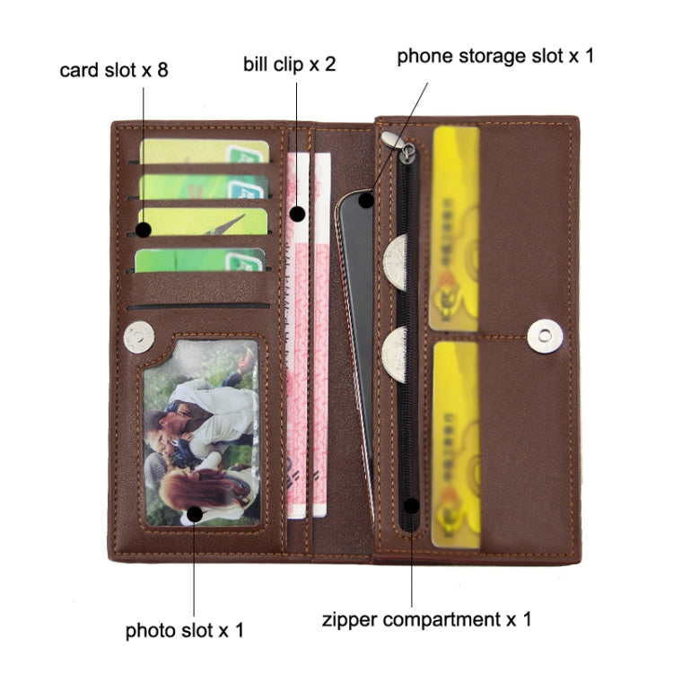 MenBense Longue Mode Gravée Boucle Magnétique Multi-fentes Portefeuille Homme (Marron clair)