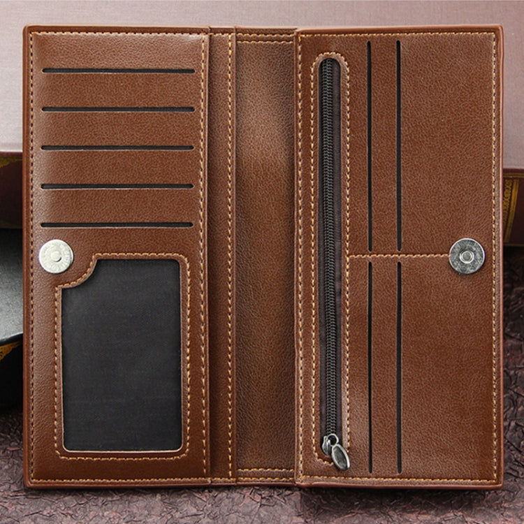 MenBense Long Fashion Embossed Magnetic Buckle Multi-Card Slot Men Wallet(Black)