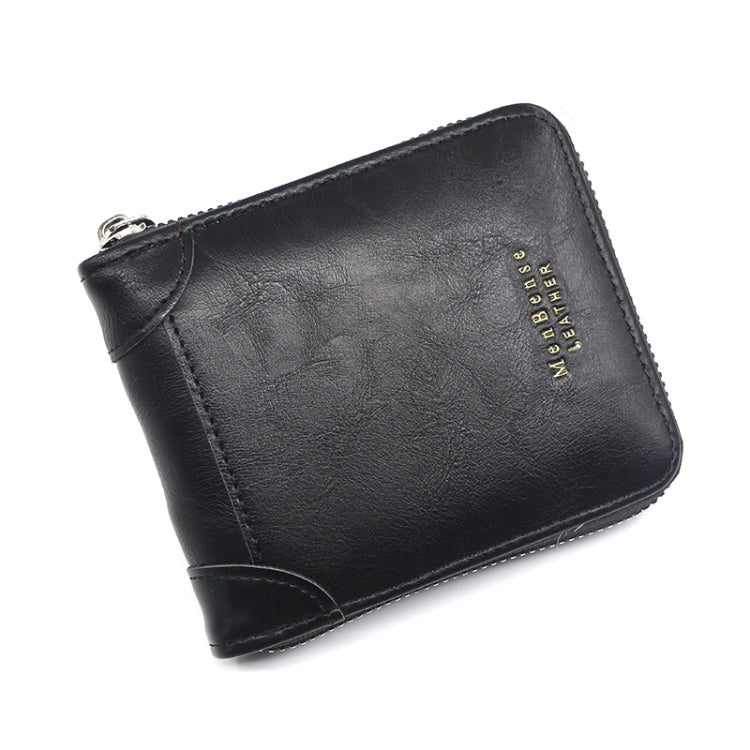 Menbense Portefeuille Rétro Zippé Grande Capacité Multi-Cartes Style Décontracté (Noir)