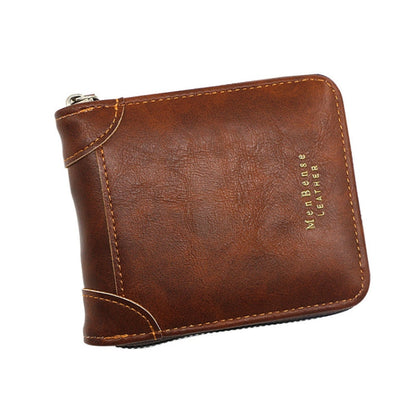 Menbense Casual Fashion Large Capacity Multi-Card Retro Zipper Wallet(Dark Brown)