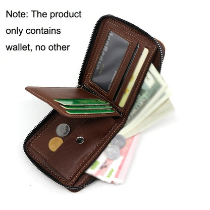 Menbense Casual Fashion Large Capacity Multi-Card Retro Zipper Wallet(Dark Brown)