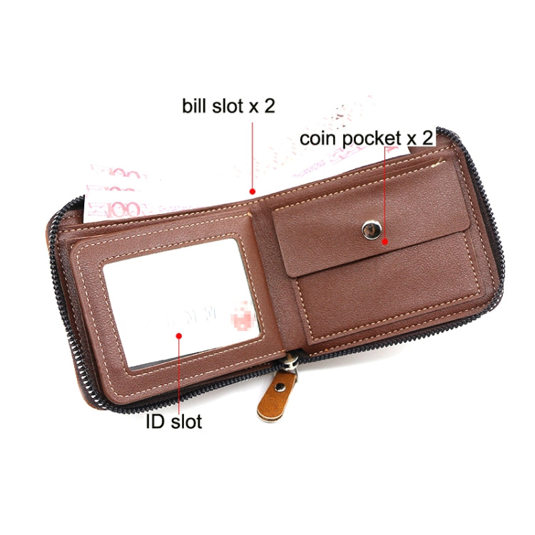 Menbense Casual Fashion Large Capacity Multi-Card Retro Zipper Wallet(Dark Brown)