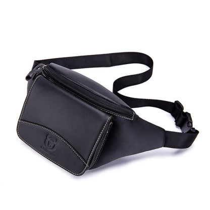 BULL CAPTAIN Cowhide Waist Bag Large Capacity Multifunctional Wallet For Men(Black)