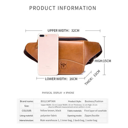 BULL CAPTAIN Cowhide Waist Bag Large Capacity Multifunctional Wallet For Men(Black)