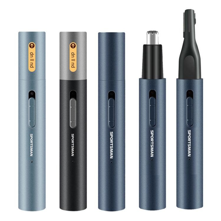 SPORTSMAN Metal Aluminum Tube Body Rechargeable Nose Hair Device, Style: Eyebrow 2 In 1(Black)