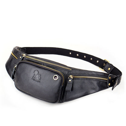 LAOSHIZI Vintage Leather Waist Bag Shoulder Crossbody Bag Shoulder Chest Bag For Men(Black)
