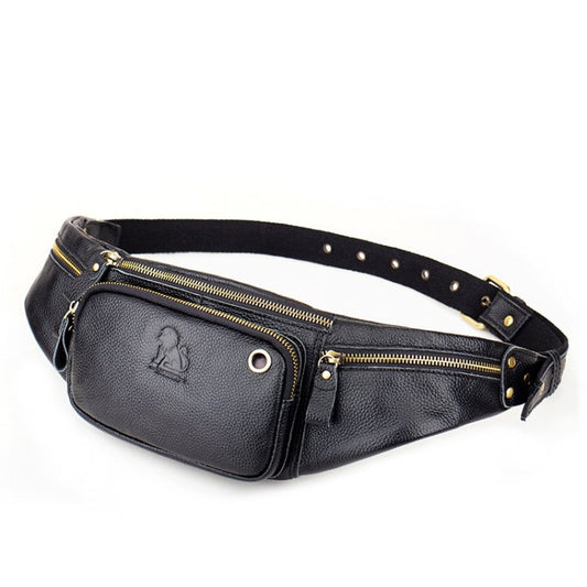 LAOSHIZI Sac de Ceinture Vintage en Cuir Sac à Bandoulière Sac Poitrine pour Homme (Noir)