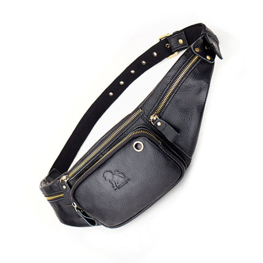 LAOSHIZI Sac de Ceinture Vintage en Cuir Sac à Bandoulière Sac Poitrine pour Homme (Noir)
