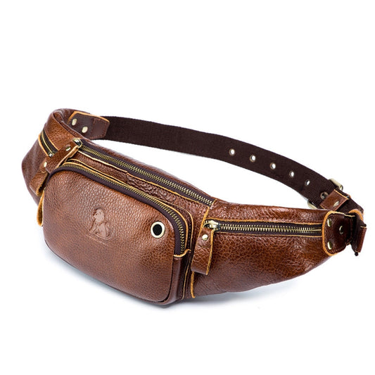 LAOSHIZI Vintage Leather Waist Bag Shoulder Crossbody Bag Shoulder Chest Bag For Men(Brown)