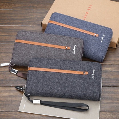 Baellerry Canvas Wallet Long Zipper Wallet Vintage Casual Multi-Card Clutch For Men(Coffee)
