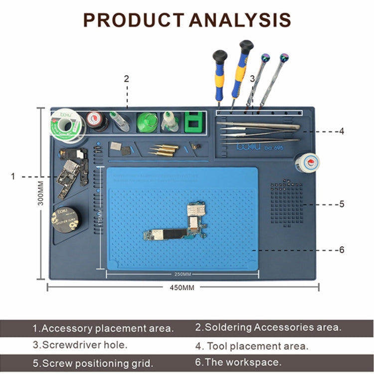 BAKU BA-695  2 in 1 TPR+Silicone Computer Phone Repair Desk Mat Heat Resistant Insulation Mat
