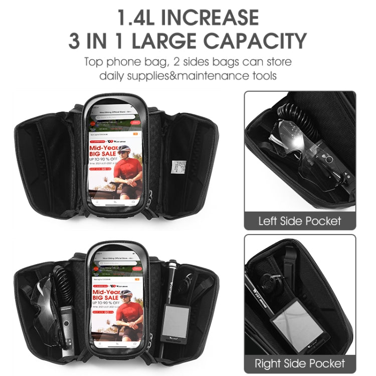 WEST BIKING Bicycle TPU Hard Shell Front Beam Bilateral Mobile Phone Bag(Black)