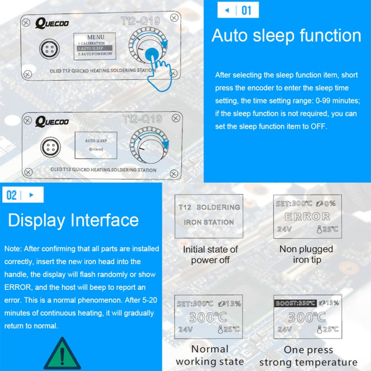 QUECOO 1.3 Inch Display Soldering Station with Handle, Set: EU Plug (Q19+P9)