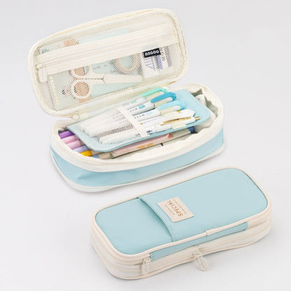 Angoo Macaron Double-layer Retractable Large-capacity Pencil Case Stationery Box (Bleu clair)