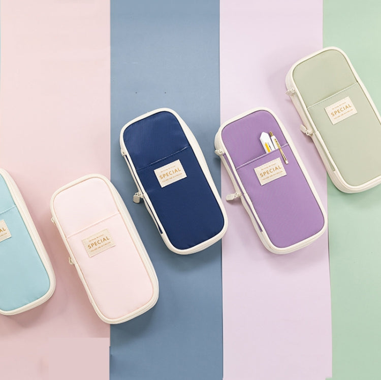 Angoo Macaron Double-layer Retractable Large-capacity Pencil Case Stationery Box (Bleu clair)