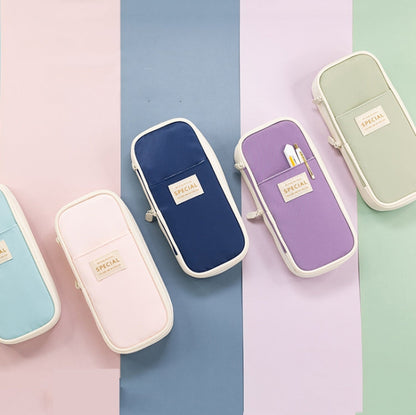 Angoo Macaron Double-layer Retractable Large-capacity Pencil Case Stationery Box (Bleu clair)