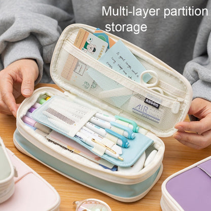 Angoo Macaron Double-layer Retractable Large-capacity Pencil Case Stationery Box (Bleu clair)
