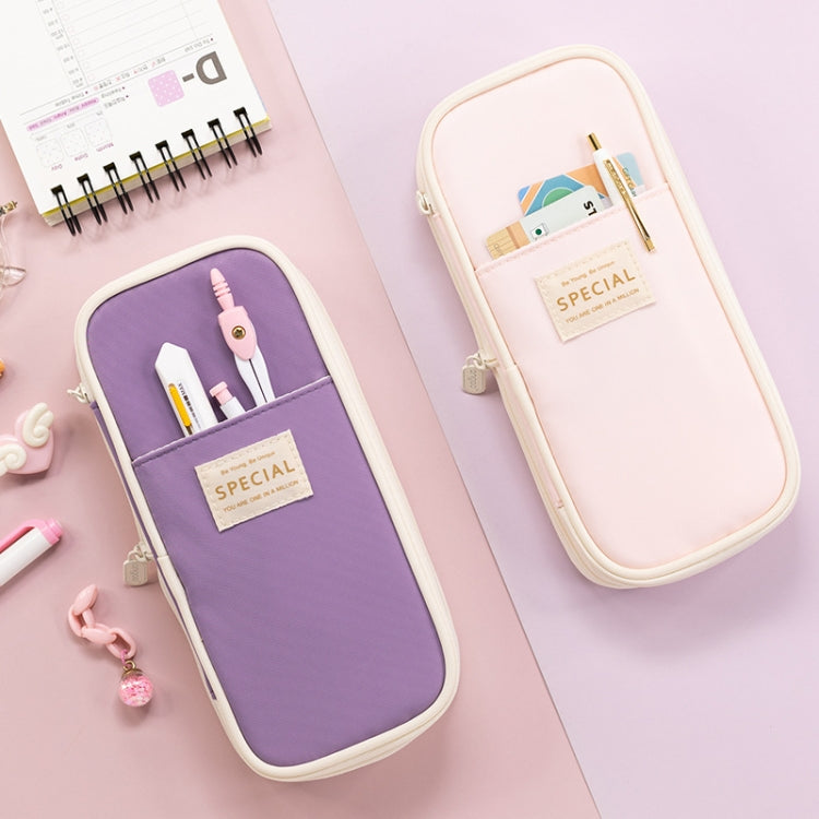Angoo Macaron Double-layer Retractable Large-capacity Pencil Case Stationery Box (Bleu clair)