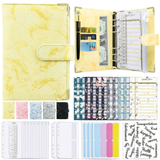 Classeur A6 pour budget, carnet ligné en cuir PU (Jaune)