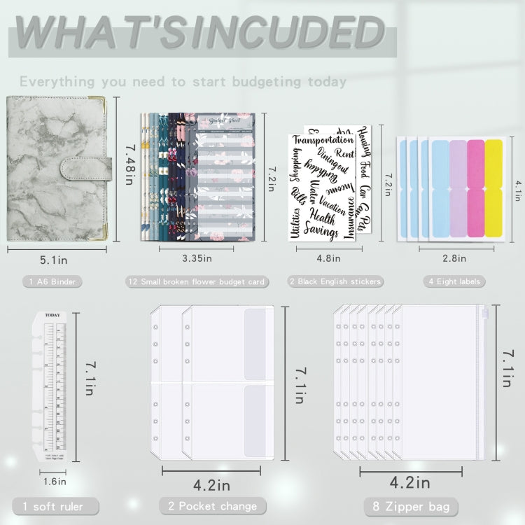 A6 Binder Budget Book Marbled Notebook PU Leather Binder(Blue -Purple)