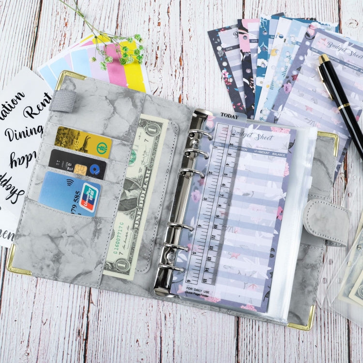 Livre de budget avec classeur A6, carnet marbré en cuir PU (blanc)
