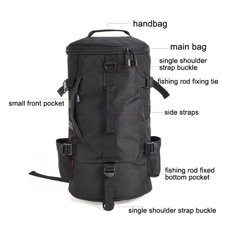 LEO 28085 Cylina Shape Fishing Gear Backpack Fishing Rod Outdoor Shoulder Bag(28085-B Black)