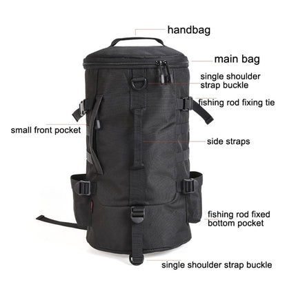 LEO 28085 Cylina Shape Fishing Gear Backpack Fishing Rod Outdoor Shoulder Bag(28085-B Black)