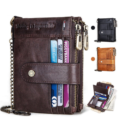 HUMERPAUL BP896 RFID Anti-Theft Brush Dual Zipper Leather Wallet Multi-Card Men Purse(Brown)