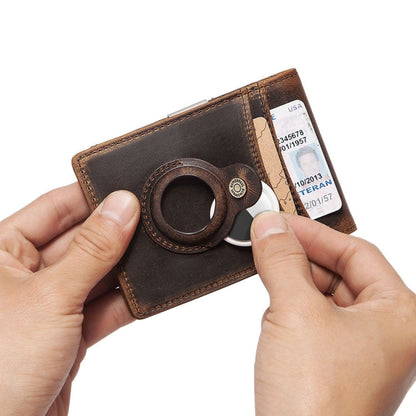HUMERPAUL BP993 RFID Anti-Theft Brush Pocket Card Bag Suitable For AirTag 2nd Gen / AirTag 1st Gen(Dark Brown)