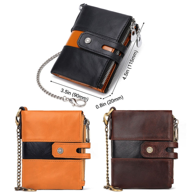 HUMERPAUL BP90 Men Retro Simple Coin Purse Dual Zipper Short RFID Anti-Magnetic Cash Clip(Orange)
