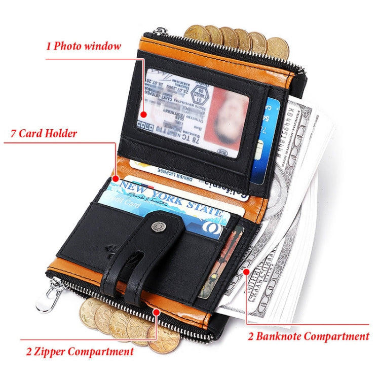 HUMERPAUL BP90 Men Retro Simple Coin Purse Dual Zipper Short RFID Anti-Magnetic Cash Clip(Orange)